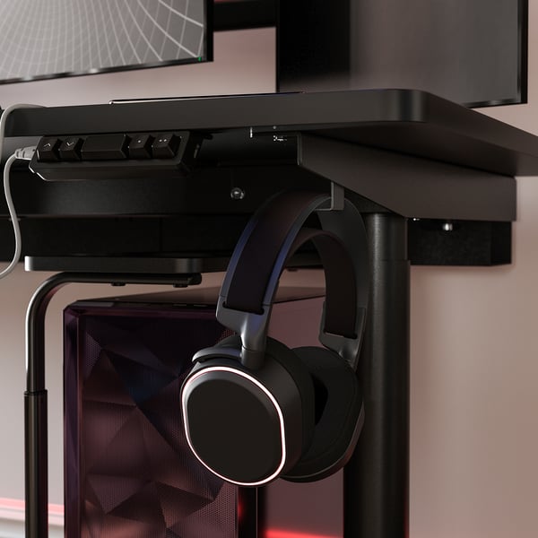 MÅLOMRÅDE Bureau gamer assis/debout, avec bras d'écran/électrique noir, 180x80 cm