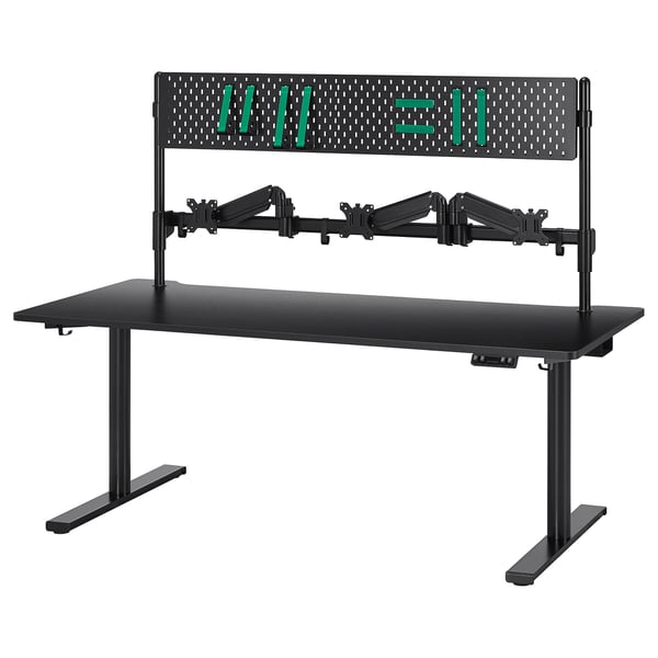 MÅLOMRÅDE Bureau gamer assis/debout, avec bras d'écran/électrique noir, 180x80 cm