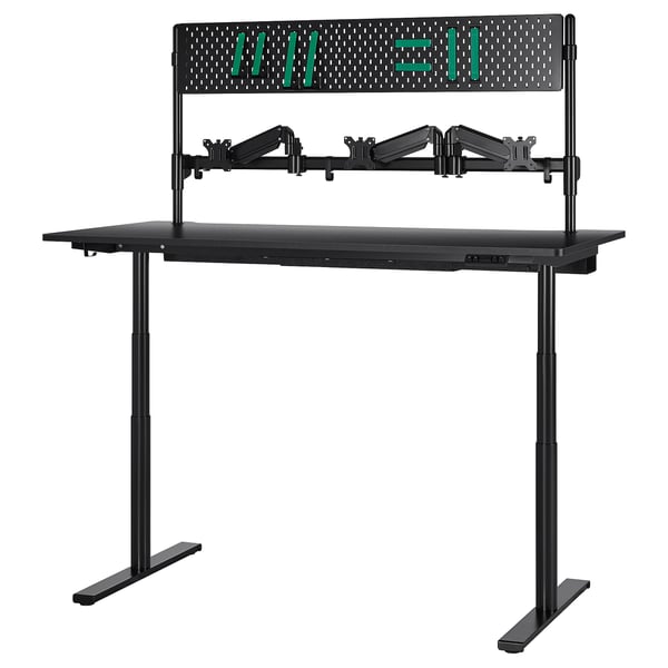 MÅLOMRÅDE Bureau gamer assis/debout, avec bras d'écran/électrique noir, 180x80 cm