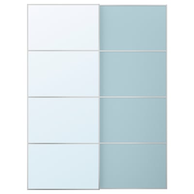 MEHAMN/AULI Jeu 2 ptes coul, aluminium double face/bleu clair miroir, 150x201 cm