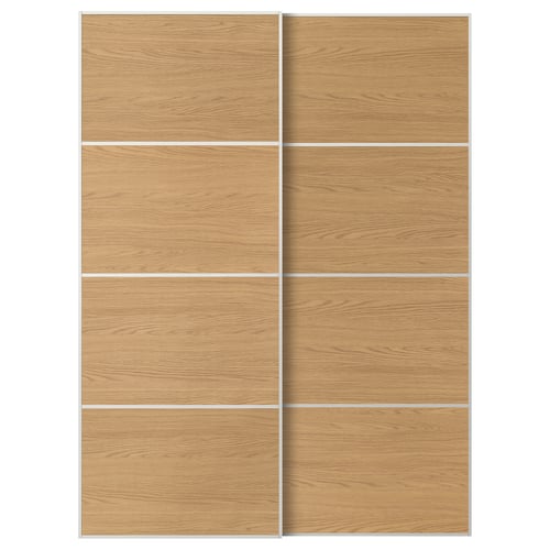 MEHAMN Jeu 2 ptes coul, blanc/double face motif chêne, 150x201 cm