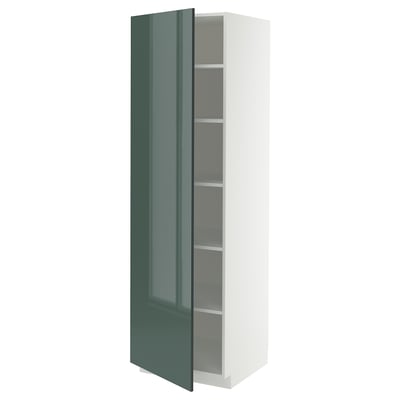 METOD Armoire avec tablettes, blanc/Kallarp gris-vert foncé brillant, 60x60x200 cm