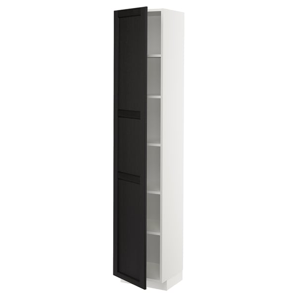 METOD Armoire avec tablettes, blanc/Lerhyttan teinté noir, 40x37x200 cm