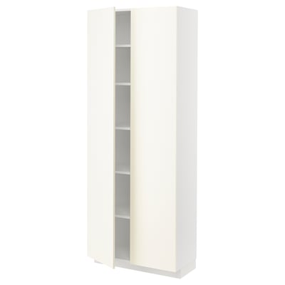 METOD Armoire avec tablettes, blanc/Vallstena blanc, 80x37x200 cm