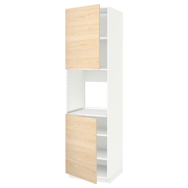 METOD Armoire four + 2 portes/tablette, blanc/Askersund effet frêne clair, 60x60x220 cm