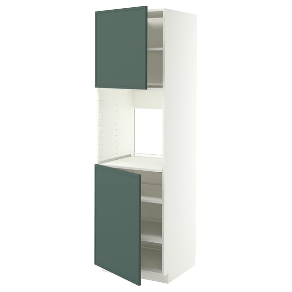 METOD Armoire four + 2 portes/tablette, blanc/Aspudden gris-vert foncé, 60x60x200 cm