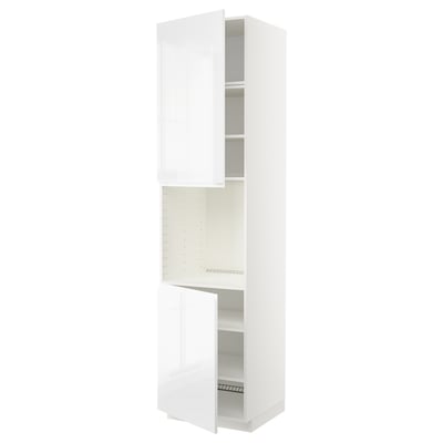 METOD Armoire four + 2 portes/tablette, blanc/Voxtorp brillant/blanc, 60x60x240 cm