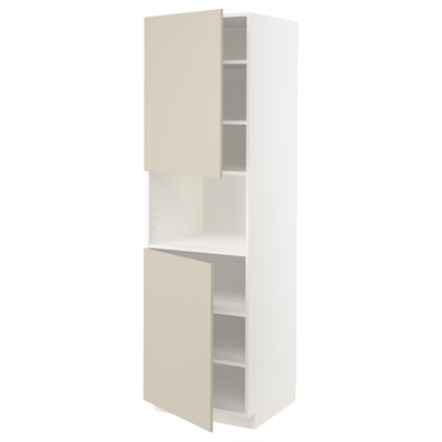 METOD Armoire micro-ondes+2ptes/tablette, blanc/Havstorp beige, 60x60x200 cm