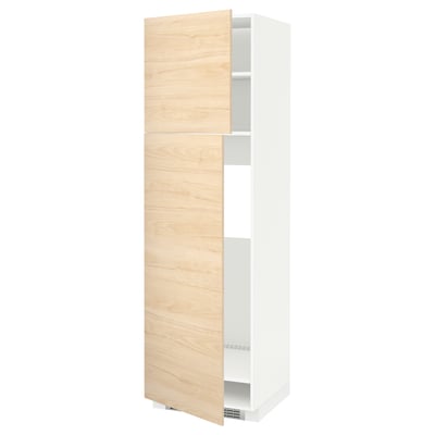 METOD Armoire réfrigérateur + 2 portes, blanc/Askersund effet frêne clair, 60x60x200 cm