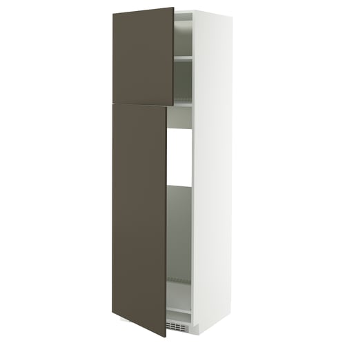 METOD Armoire réfrigérateur + 2 portes, blanc/Havstorp brun-beige, 60x60x200 cm