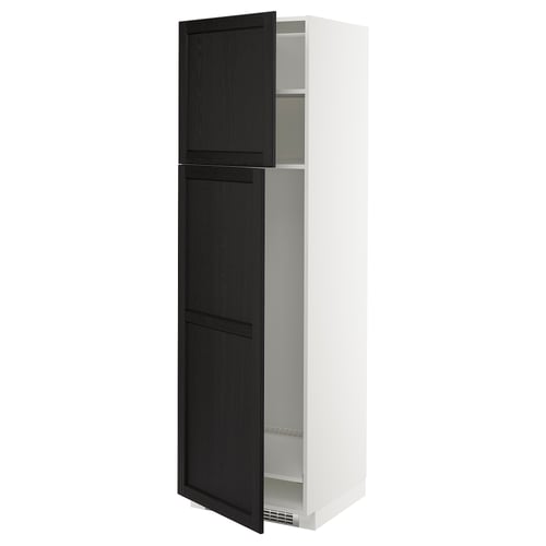 METOD Armoire réfrigérateur + 2 portes, blanc/Lerhyttan teinté noir, 60x60x200 cm