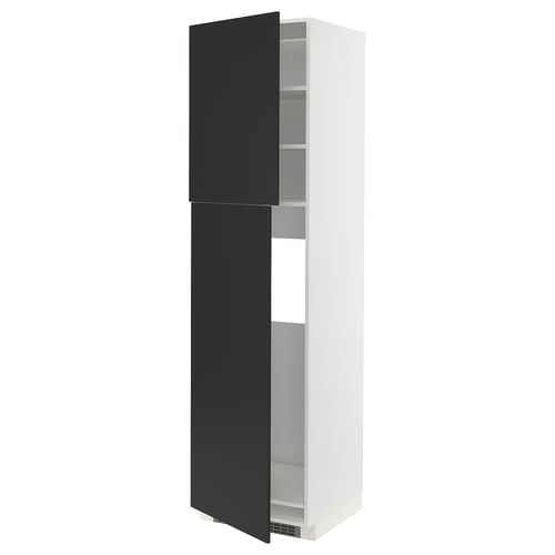 METOD Armoire réfrigérateur + 2 portes, blanc/Nickebo anthracite mat, 60x60x220 cm