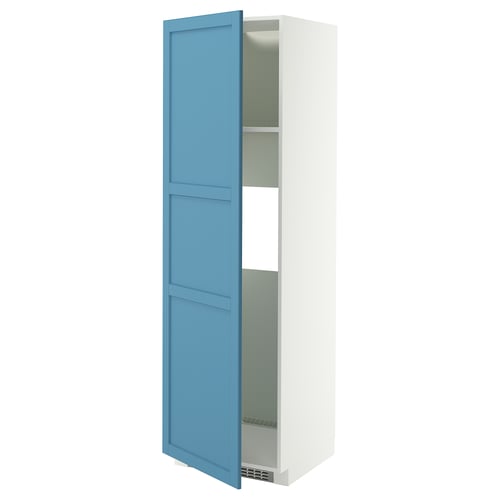 METOD Armoire réfrigérateur/congél+pte, blanc/Lerhyttan bleu, 60x60x200 cm