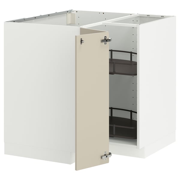 METOD Élément bas angle+rgt pivotant, blanc/Havstorp beige, 88x88 cm