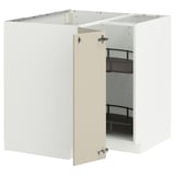 METOD Élément bas angle+rgt pivotant, blanc/Havstorp beige, 88x88 cm