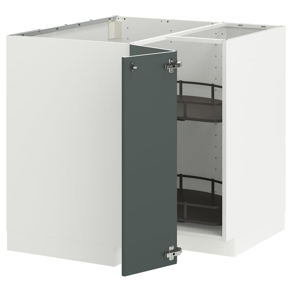 METOD Élément bas angle+rgt pivotant, blanc/Kallarp gris-vert foncé brillant, 88x88 cm