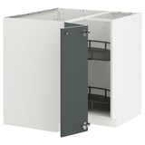 METOD Élément bas angle+rgt pivotant, blanc/Kallarp gris-vert foncé brillant, 88x88 cm