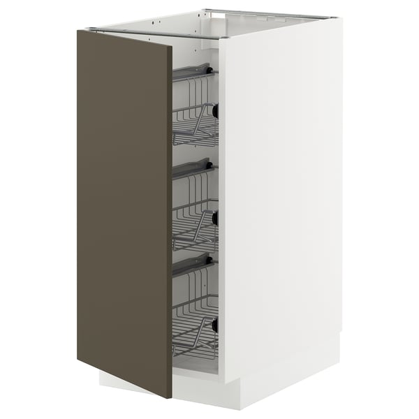METOD Élément bas avec corbeilles en fil, blanc/Havstorp brun-beige, 40x60 cm