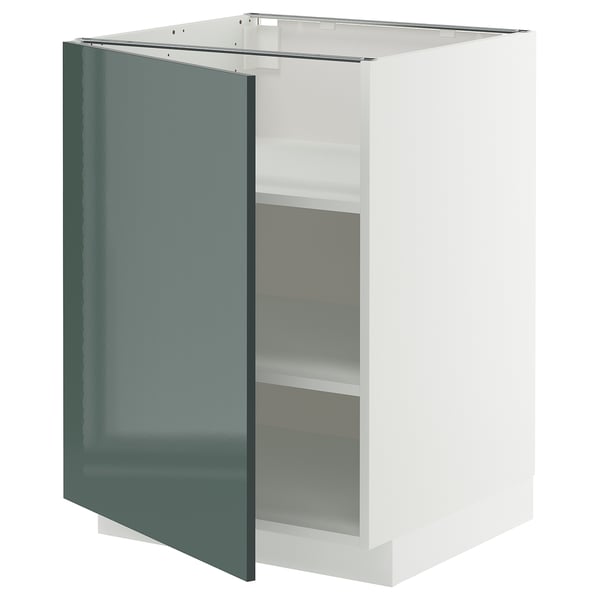 METOD Élément bas avec tablettes, blanc/Kallarp gris-vert foncé brillant, 60x60 cm