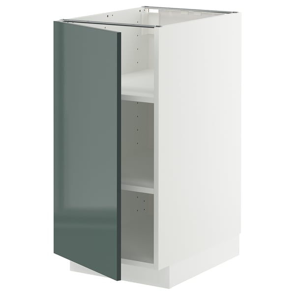 METOD Élément bas avec tablettes, blanc/Kallarp gris-vert foncé brillant, 40x60 cm