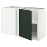 METOD Élément bas d'angle+tablette, blanc/Havstorp vert profond, 128x68 cm