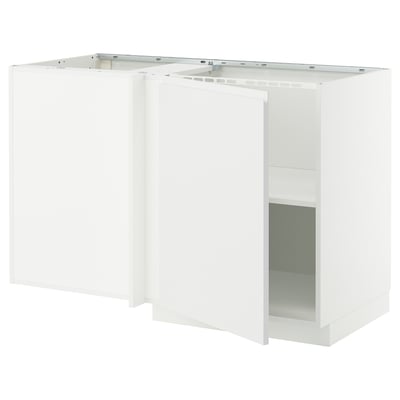 METOD Élément bas d'angle+tablette, blanc/Voxtorp blanc mat, 128x68 cm