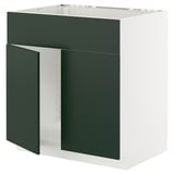 METOD Élément bas évier 2portes/face, blanc/Havstorp vert profond, 80x60 cm