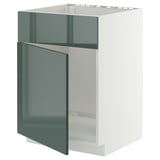 METOD Élément bas évier porte/face, blanc/Kallarp gris-vert foncé brillant, 60x60 cm