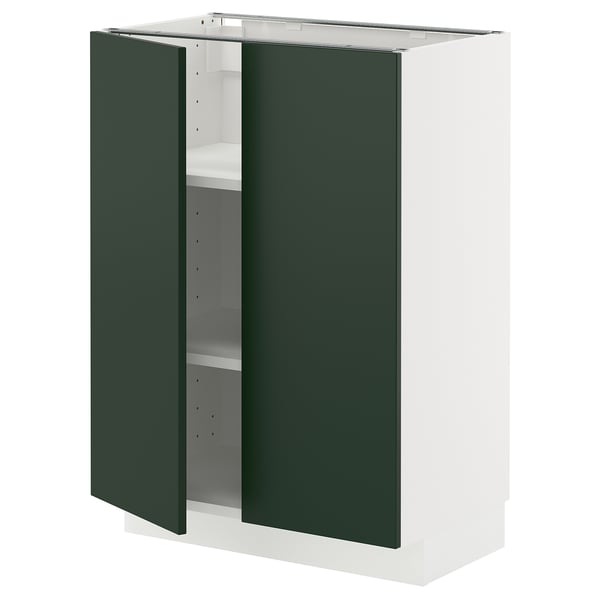 METOD Élément bas tablette/2portes, blanc/Havstorp vert profond, 60x37 cm