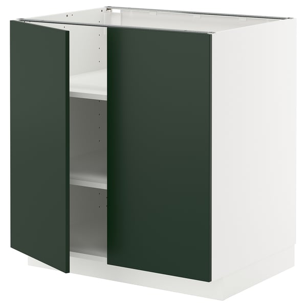 METOD Élément bas tablette/2portes, blanc/Havstorp vert profond, 80x60 cm