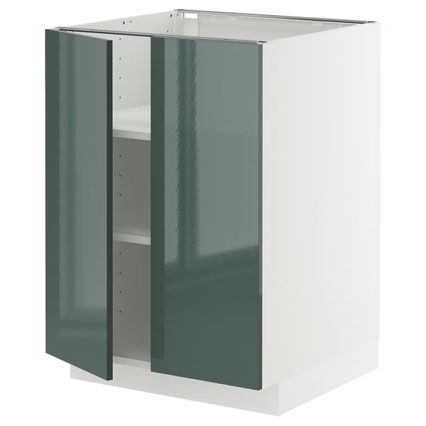 METOD Élément bas tablette/2portes, blanc/Kallarp gris-vert foncé brillant, 60x60 cm