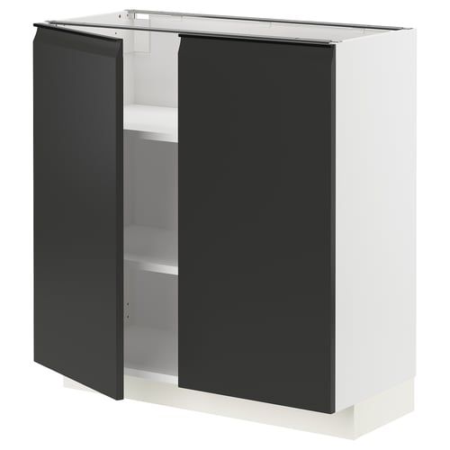 METOD Élément bas tablette/2portes, blanc/Upplöv anthracite mat, 80x37 cm