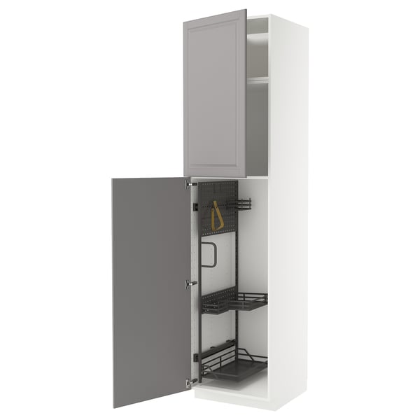 METOD Élément haut + rangements prod entr, blanc/Bodbyn gris, 60x60x240 cm