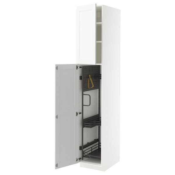 METOD Élément haut + rangements prod entr, blanc Enköping/blanc effet bois, 40x60x220 cm