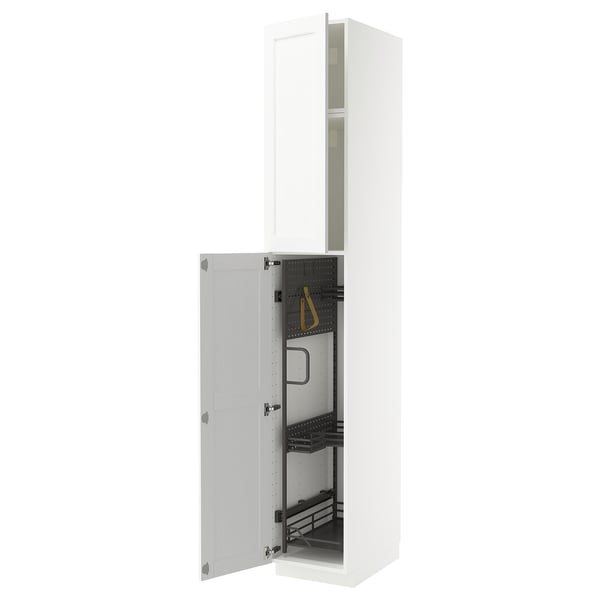 METOD Élément haut + rangements prod entr, blanc Enköping/blanc effet bois, 40x60x240 cm