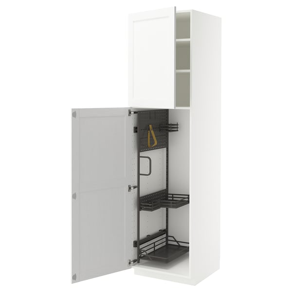 METOD Élément haut + rangements prod entr, blanc Enköping/blanc effet bois, 60x60x220 cm