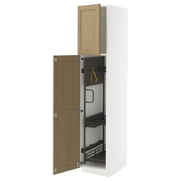 METOD Élément haut + rangements prod entr, blanc/Forsbacka chêne, 40x60x200 cm