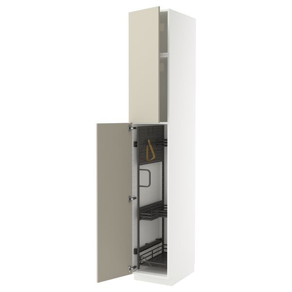 METOD Élément haut + rangements prod entr, blanc/Havstorp beige, 40x60x240 cm