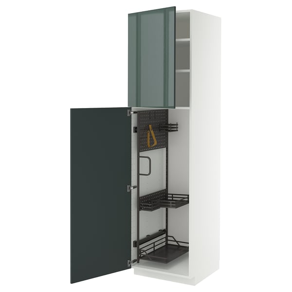 METOD Élément haut + rangements prod entr, blanc/Kallarp gris-vert foncé brillant, 60x60x220 cm