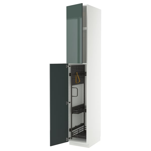METOD Élément haut + rangements prod entr, blanc/Kallarp gris-vert foncé brillant, 40x60x240 cm