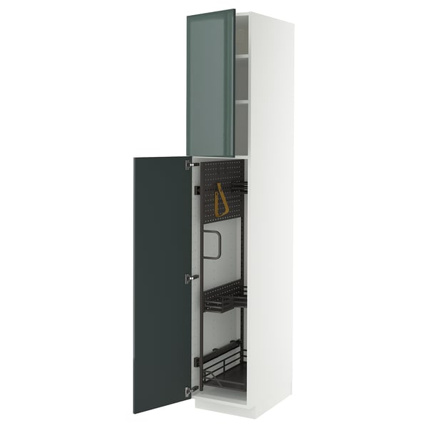 METOD Élément haut + rangements prod entr, blanc/Kallarp gris-vert foncé brillant, 40x60x220 cm