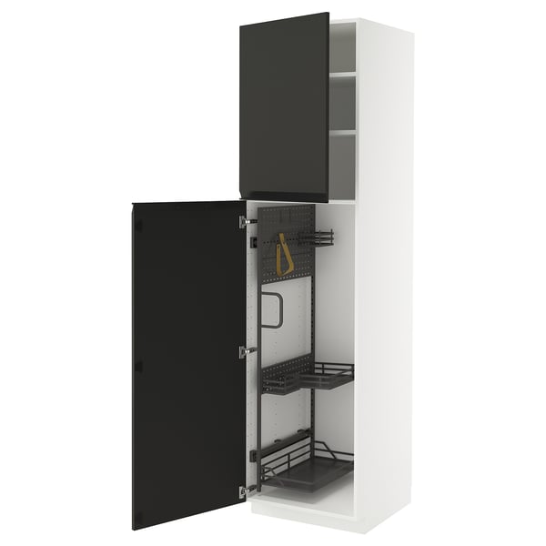 METOD Élément haut + rangements prod entr, blanc/Upplöv anthracite mat, 60x60x220 cm