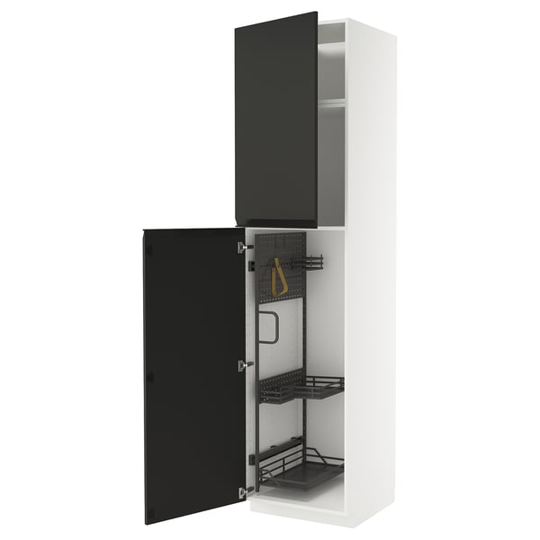 METOD Élément haut + rangements prod entr, blanc/Upplöv anthracite mat, 60x60x240 cm