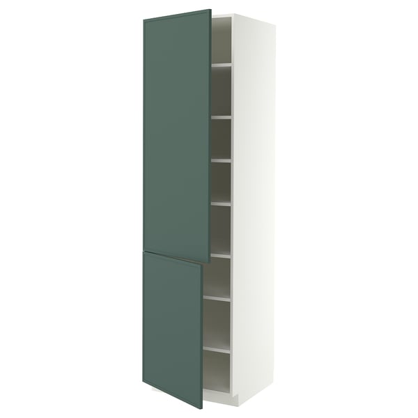 METOD Élément haut tablettes/2portes, blanc/Aspudden gris-vert foncé, 60x60x220 cm