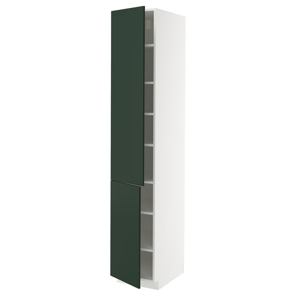 METOD Élément haut tablettes/2portes, blanc/Havstorp vert profond, 40x60x220 cm