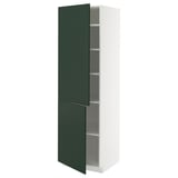 METOD Élément haut tablettes/2portes, blanc/Havstorp vert profond, 60x60x200 cm