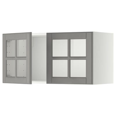 METOD Élément mural 2 portes vitrées, blanc/Bodbyn gris, 80x40 cm