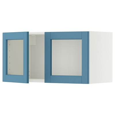 METOD Élément mural 2 portes vitrées, blanc/Lerhyttan bleu, 80x40 cm