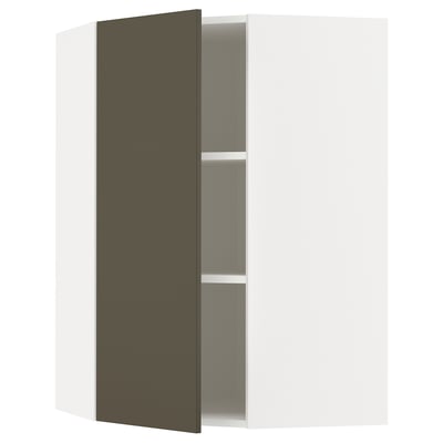 METOD Élément mural angle + tablettes, blanc/Havstorp brun-beige, 68x100 cm