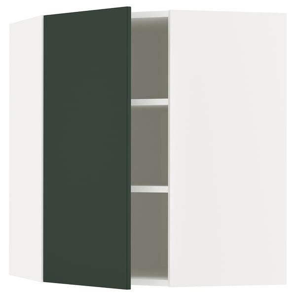METOD Élément mural angle + tablettes, blanc/Havstorp vert profond, 68x80 cm